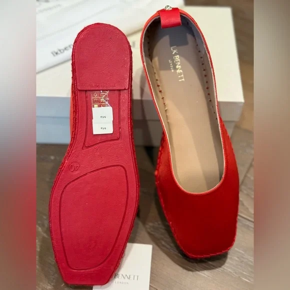LK Bennett Red Satin Ankle-Tie Espadrille Flats 40 - Picture 5 of 8